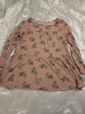 LOFT Peach Floral Long-Sleeve Tunic Top